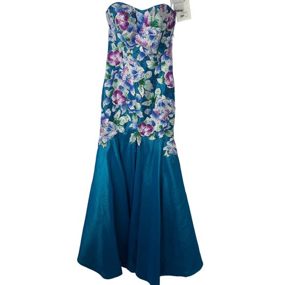 NEW Ellie Wilde Mon Cheri Formal Gown Women 2 Blue Embroider Floral Pageant Prom - Picture 2 of 13
